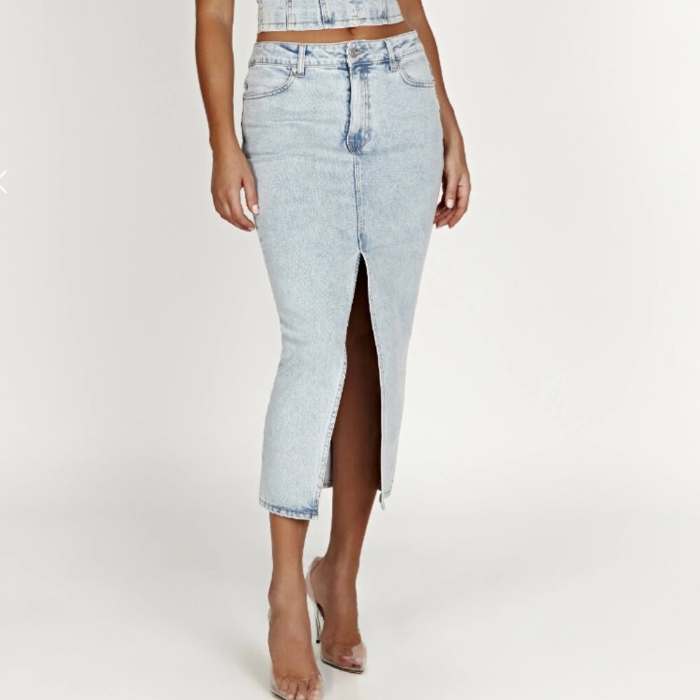 Meshki - Acacia Denim Midi Skirt - Light Blue